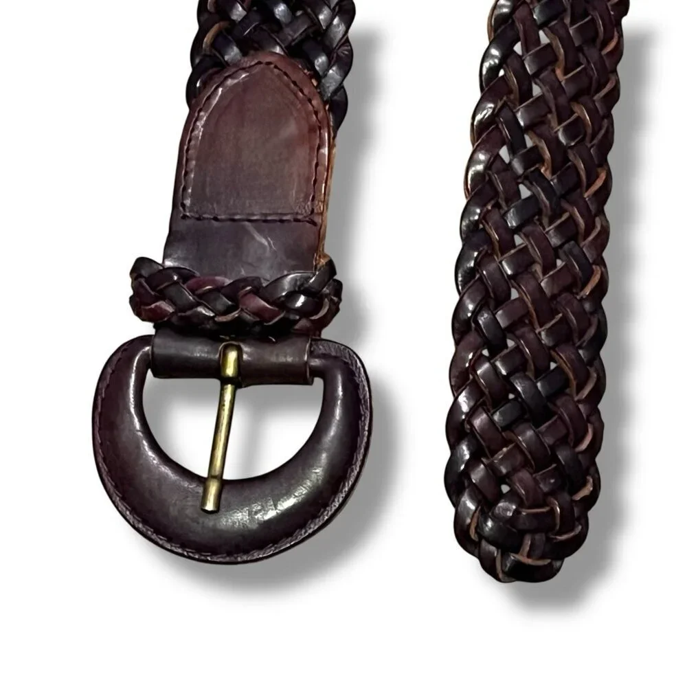 Lands End Braided Belt Woven Purple Leather Womens Medium Vintage Made in Turkey